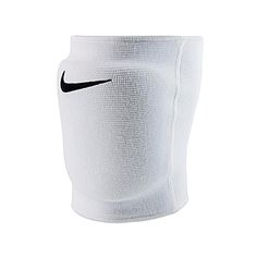 the nike knee sleeve is white with black logo on it, and has a zippered closure