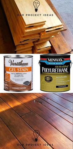 some wood is being used to paint and stain the floor with varnishe on it