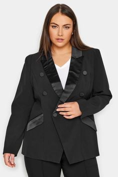 Shop Evans Black Tuxe Blazer at Yours Clothing. Discover women’s plus size clothing in sizes 10-36 with fast delivery. Cropped Linen Trousers, Party Dress Sale, Curve Fashion, Evening Tops, Leggings Sale, Denim Coat Jacket, Printed Denim, Mini Dresses Summer, Hoodies For Sale