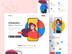 the landing page for an app that is designed to look like a woman holding an umbrella