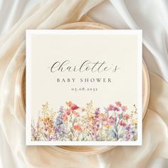 Girl Baby Shower Template Baby Shower Table Decor, Shower Table Decor, Charlotte Baby, Baby Shower Table Decorations, Baby Shower Deco, Wildflower Baby Shower, Party Things, Baby Shower Napkins, Elegant Baby Shower