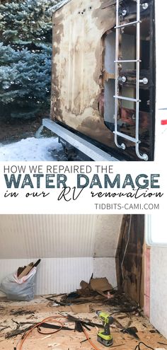 the inside of a house with text overlay that reads how we repaired the water damage on our rv renovation