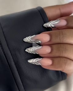 Ripple Nails, Textured Nails, 3d Chrome, 3d Nail Designs, Nails Chrome, Chrome Nails Designs, Airbrush Nails, Chrome Nail, Claw Nails