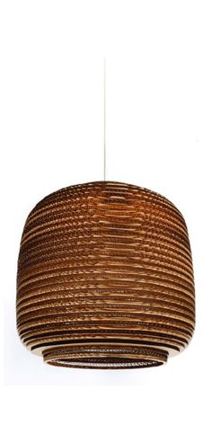 a wooden lamp hanging from the ceiling