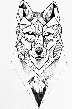 a black and white drawing of a wolf's head