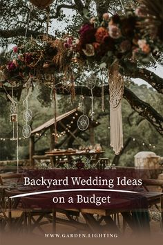 Backyard Wedding on a Budget by Utilizing the Natural Beauty of the Space Classy Bohemian Wedding, Backyard Wedding Seating Ideas, Backyard Reception Decorations, Lawn Wedding Reception, Wedding Under Trees, Garden Wedding Themes, Backyard Wedding On A Budget, Simple Backyard Wedding, Simple Wedding Ceremony