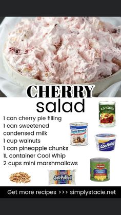 an advertisement for cherry salad with text