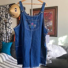 Reposhing This Item I Purchased From @Annadrive. Loved It, But Ready To Rotate For Something New. Questions? Leave A Comment Below! Women Overalls, Cross Stitch Flower, Denim Overall Shorts, Denim Overalls Shorts, Jean Overalls, Thrift Finds, Current Styles, Overalls Women, Hippie Outfits