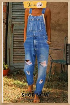 Washed Ripped Hole Denim Overalls(3 Colors) Jean Aesthetic, Suspender Jeans, Jeans Overall, Jumpsuit For Women, Floral Print Rompers, Jumpsuits And Romper, Denim Romper, Loose Jeans, Printed Jeans