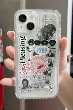 someone is holding up their phone case with pictures on it