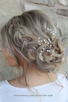 Prom Braid, Wedding Hairstyles Medium Length, Wedding Guest Hairstyles, Hairstyle Inspiration, Romantic Beach, Bridesmaid Hair Updo, Wedding Hair Inspiration, Wedding Hairstyle, Wedding Hair And Makeup