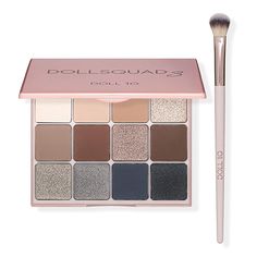 Doll 10 Doll Squad Palette V3 with Blending Brush   What It Is  This special edition of Doll Squad Eyeshadow Palette is a talc-free, cleanly formulated eyeshadow palette that achieves all of your favorite looks with twelve classic shades, all named after Dolls that make our community so fabulous!   What You Get        (1) .65 oz. Doll Squad Palette V3     (1) Deluxe Blending Brush     What It Does  Eyeshadow Palette        Proprietary formula with silky-smooth consistency and formulated with min Female Features, Skin Care Benefits, Makeup Eyeshadow Palette, Blending Brush, Multi Dimensional, Mineral Pigments, Aloe Vera Extract, Luxury Makeup, Dark Shades