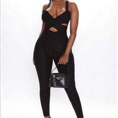 Black Bodysuit Cute Cutouts Back Zipper High Waist Black Bodysuit For Club, Black High Waist Bodysuit, Black High Waist Jumpsuit For Club, Black Jumpsuits And Rompers For Club, Black Fitted Jumpsuits And Rompers For Going Out, Black High-waist Jumpsuits And Rompers For Going Out, Cute Cutouts, Personal Shopping Service, Criss Cross Top