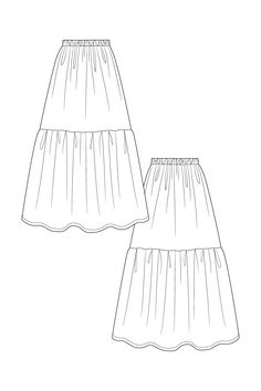 two skirts are shown in black and white