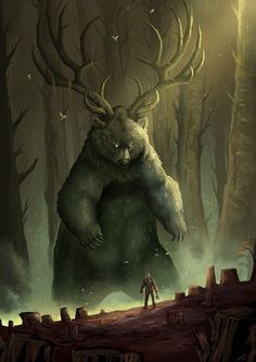 a large bear standing in the middle of a forest