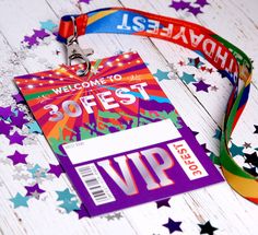 a welcome to best trip badge on a lanyard with colorful stars around it and a ribbon