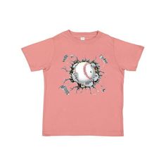 A baseball crashes through, cracking the surface and sending pieces flying. Cool gift for any baseball fan! Size: 2T.  Color: Pink.  Gender: female.  Age Group: toddler. Baseball Hall Of Fame, Sports Fonts, Baseball Gear, Baseball Fan, Gift Newborn, Baby T Shirt, Baby Boy Or Girl, Girls Toddler, Kids Outfits Girls