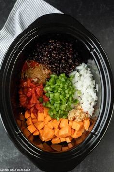 the food is prepared and ready to be cooked in the crock pot for dinner