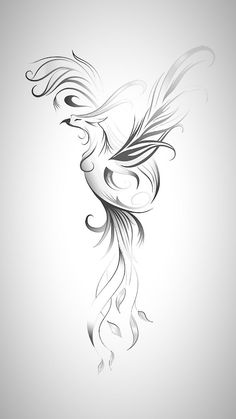 a black and white drawing of a bird on a light gray background with swirls