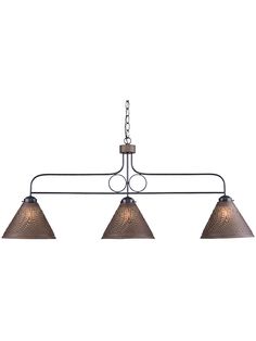 three light chandelier in an old fashion style with shades of brown and beige