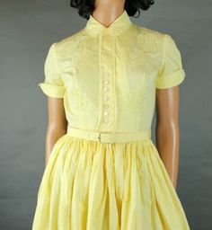 50s Party Gown Sz XS Vintage Butter Yellow Cotton Lace Flowers Shirt Dress | eBay Cotton Party Dress, 50s Party, Butter Yellow, Party Gown, 50s Vintage, Flower Shirt, Lace Flowers, Party Gowns, Cotton Lace