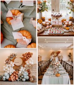 a collage of photos with pumpkins, cupcakes and desserts