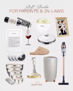 gifts guide for parents and in - laws by the online finders, including wine glasses, blender, measuring cups, mixers