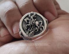 Saint George Victorious Knight Cross Christian Signet, 925 Sterling Silver Ring, Handcrafted Artisan Jewelry, Unique Faith Symbol swords ring St George's ring Faith Symbol, Cross Christian, Handcrafted Artisan Jewelry, Saint George, Jewelry Unique, St George, Signet Ring, Artisan Jewelry, Sterling Silber