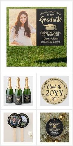 Custom Black and Gold Foil Graduation Announcements, Party Invitations, Decorations, Gifts and Supplies with Personalized Photos and Wording Black And Gold Invitations, Gold Graduation Party, The Graduate