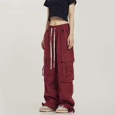 "9 Women's Cargo Pants with a Modern Cut for a Sleek Look" Color Cargo Pants, Red Cargo Pants, Y2k Trousers, Utility Cargo Pants, Korean Streetwear, Streetwear Mode, Harajuku Streetwear, Stylish Pants, Pant Length