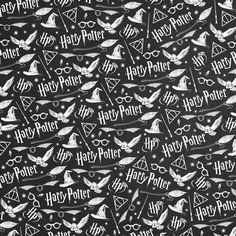 harry potter pattern on black and white fabric