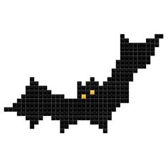 a black cat with yellow eyes on it's face is shown in the shape of a pixel