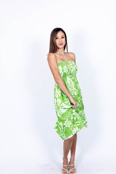 Being a staple piece in any wardrobe, the Tube Dress provides simplicity and elegance all in one! Dress up or down this free flowing floral dress for that perfect beach day & date night. Featuring adjustable self-tie straps, along with a smocked bodice that hugs your curves & two different length options, the Tube Dress is always a fan favorite. Be sure to look at our Matching Collection for all of your matching family prints needs in tropical Hawaiian designs! A flowing design of beautiful monstera leaves & floral blooms fill the canvas for our Monstera Abstract print. This simplistic yet stunning print is offered in 2 different colorways: black & green. * 100% Rayon * One size fits most (S-2XL) * Knee length and ankle length available. * Adjustable self-tie straps for standard shoulder t Casual Green Dress For Beach Cover-up, Summer Strapless Dress For Beach Cover-up, Strapless Summer Dress For Beach Cover-up, Flowy Strapless Summer Sundress, Strapless Sundress For Beach Party, Strapless Flowy Sundress For The Beach, Beach Sundress With Ruffles And Midi Length, Beach Midi Sundress With Ruffles, Ruffled Midi Sundress For Beach