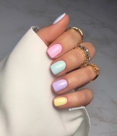 Pastel Color Nails, Acrylic Nails Pastel, Engagement Nails, Nails Pastel, Multicolored Nails, Pastel Nails Designs, Short Gel Nails, Simple Gel Nails