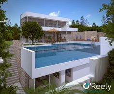 an artist's rendering of a house with a swimming pool