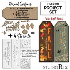 the fall bundle includes four tags, two pumpkins and one tricker's stencil