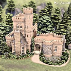 an artist's rendering of a castle in the woods