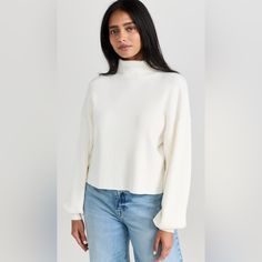 Brand Good American Size 2x Color Ivory Ribbed Turtleneck Cropped Sweater American Sweater, Crop Pullover, Ribbed Turtleneck, Good American, Color Ivory, Cropped Sweater, Sweaters For Women, Color White, Turtle Neck