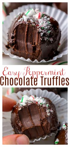 easy peppermint chocolate truffles with white and green sprinkles