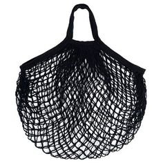 a black netted bag on a white background