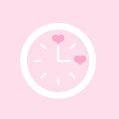 a pink and white clock with hearts on it's face, against a light pink background