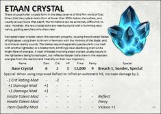 an info sheet with information about the crystal