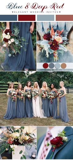 the color scheme for this wedding is blue and burgundy