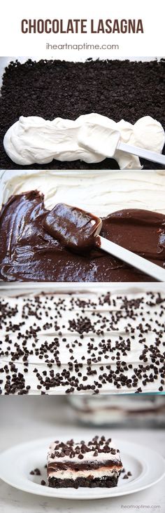 chocolate lasagna with whipped cream and chocolate sprinkles on the side