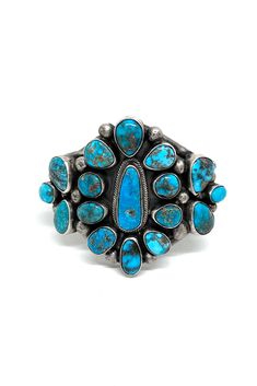 Navajo Richard Haskie Bluebird Turquoise Cluster Cuff Bracelet Turquoise Bracelets, Kingman Arizona, Cuff Bracelet Silver, Cluster Bracelet, Silver Jewellery Online, Cluster Bracelets, Navajo Jewelry, American Turquoise, Silver Eagles