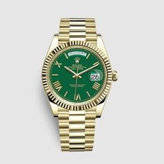 Rolex Day-Date 228238 18k Yellow Gold Green Roman Dial 40mm 228238 Automatic 40mmmm Green Yellow gold - Watch with original box and original papers - 3255 - 10ATM - Sapphire crystal - 2022 Men's Watches Luxury, Gold Rolex, Bangle Watches, Rolex Models, Rolex Day Date, Classic Watches, Yellow Gold Bracelet, Watch Movement, Sport Watches