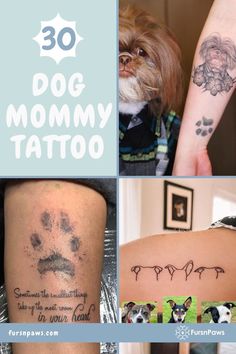 collage of dog mommy tattoo Dog Mom Tattoo, Dog Pawprint Tattoo, Unique Dogs, Ear Outline, Minimalist Parenting, Related Tattoos, Dog Tattoo Ideas, Dog Print Tattoo, Parent Tattoos