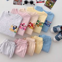 - Sweatshirt and pants set- Disney character print - Made in South Korea CareMachine wash cold with like colors.Do not bleach. Hang dry.Cool iron if needed. Do not dry clean. Toddler Disney World Outfits, Toddler Disney Outfit, Mommy And Me Disney Outfits, Mickey Mouse Clothes, Disney World Outfit Ideas, Disney With Baby, Family Disney Outfits, Disney Attire, Disney Character Outfits