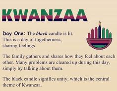 an image of kwanzaa day one the black candle is lit this is a day of togetherness, sharing feelings