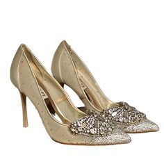 Badgley Mischka Quintana Mesh Embellished High-Heel Pumps Size:5.5 Badgley Mischka Mesh And Satin Pumps With Beaded And Jeweled Detail. 4" Covered Stiletto Heel. Pointed Toe With Jeweled Butterfly Ornament. Slip-On Style. Leather Sole. "Quintana" Is Imported. Nwob Embellished Pointed Toe Wedding Shoes For Gala, Elegant Bedazzled Heels For Gala, Gold Embellished Wedding Shoes For Gala, Embellished Glamorous Wedding Shoes For Gala, Chic Embellished Wedding Shoes For Gala, Glamorous Embellished Wedding Shoes For Gala, Hand Embellished Elegant Heels, Elegant Hand-embellished Heels, Elegant Embellished Champagne Wedding Shoes